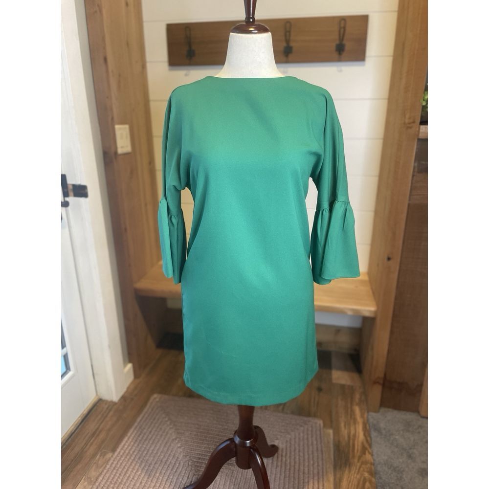 Green Boho Shift Dress Bow Tie Back Flutter Sleeves Banana Republic Spring Sz 6